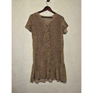 Women's Brown White Polka Dot Mini Dress M